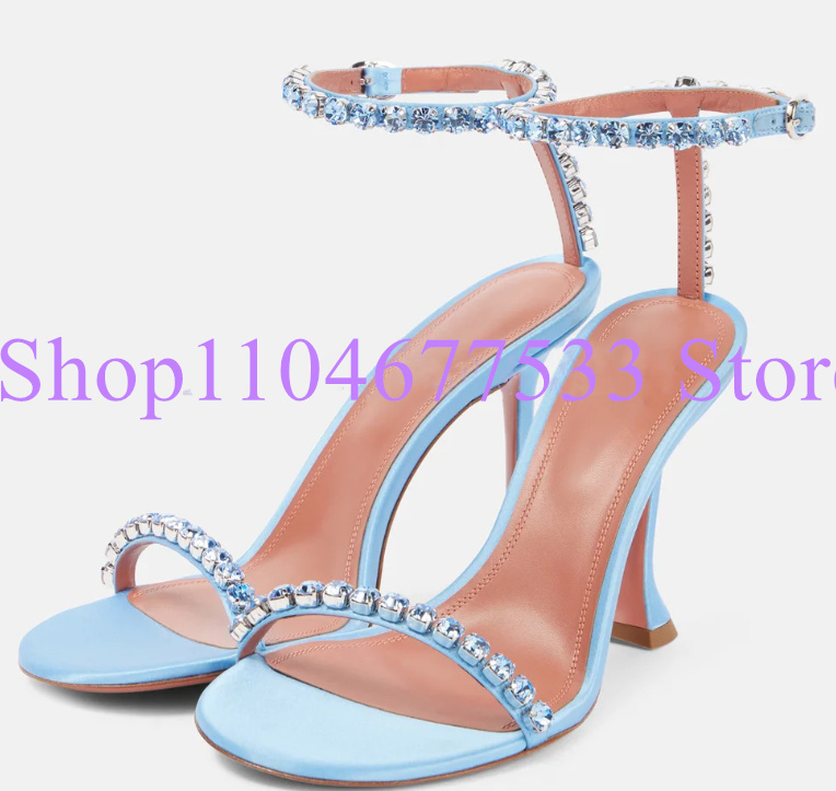 Women'S Shoes Navy Blue - สีฟ้าคริสตัลเลดี้รองเท้าแตะแฟชั่นR Hinestoneบางส้นผู้หญิงG Ladiatorรองเท้าแตะหญิงชุดพรรครองเท้าส้นสูงปั๊มรองเท้า