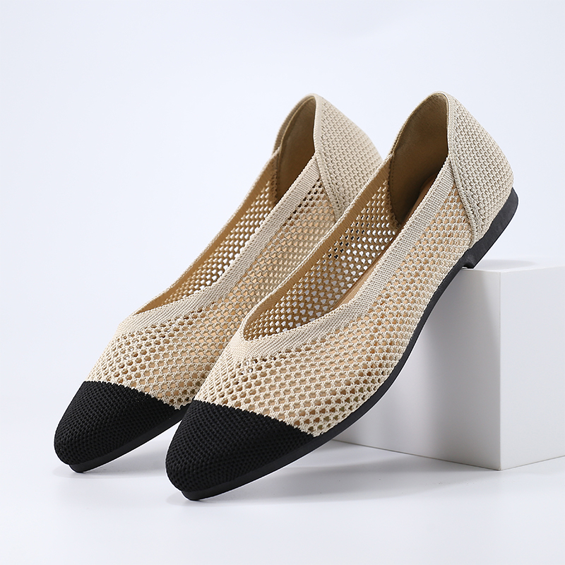 Women Shoes Jd - รองเท้าสตรีแบบสวมปลายแหลมสำหรับฤดูใบไม้ผลิและฤดูร้อนรุ่นใหม่ ระบายอากาศได้ดี น้ำหนักเบา พื้นรองเท้านุ่ม รองเท้าส้นแบน สวมใส่สบาย