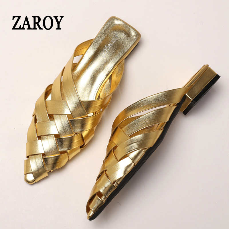 Women'S Shoes Big Feet - รองเท้าสานแบบสวม สไตล์ลำลอง สำหรับใส่กลางแจ้ง ชายหาด รองเท้าสไลด์ หัวแหลม