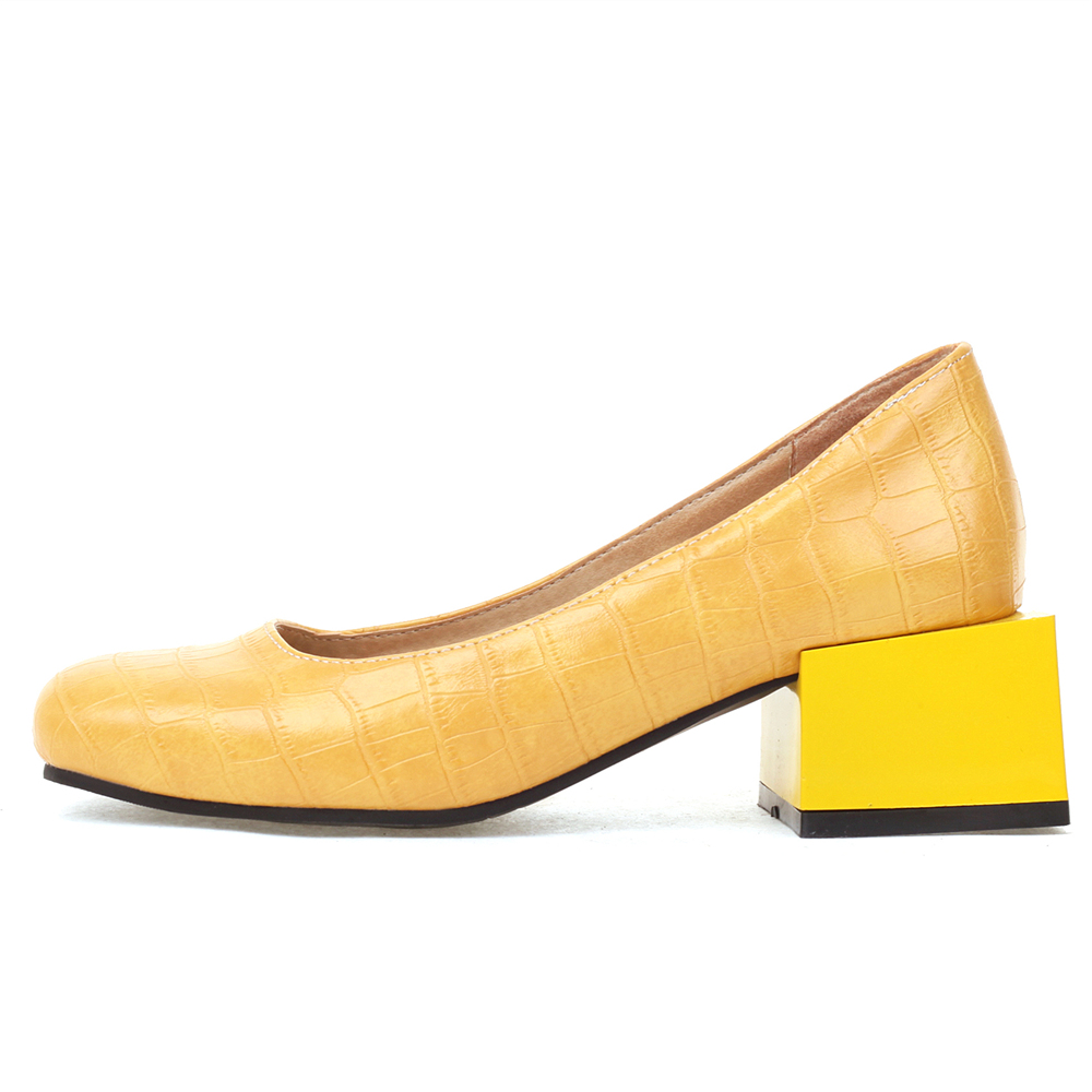 Women'S Shoes Yellow - สแควร์รองเท้าส้นสูงรองเท้าElegantสีแดงสีเหลืองสีเขียวสั้นปั๊มผู้หญิงฤดูใบไม้ผลิDesignerขนาดใหญ่ขนาด 45 Office Partyรองเท้าแต่งงาน