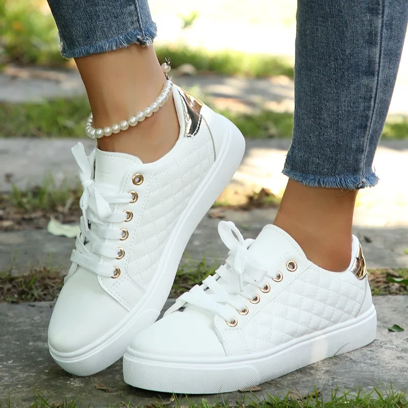 Women Shoes Jd - 2024รองเท้าผ้าใบสนีกเกอร์สำหรับผู้หญิง, รองเท้าเทนนิสแพลตฟอร์มรองเท้าส้นแบนแบบลำลองสำหรับผู้หญิงรองเท้าวัลกาไนส์ผูกเชือกรองเท้ากีฬาสีขาว