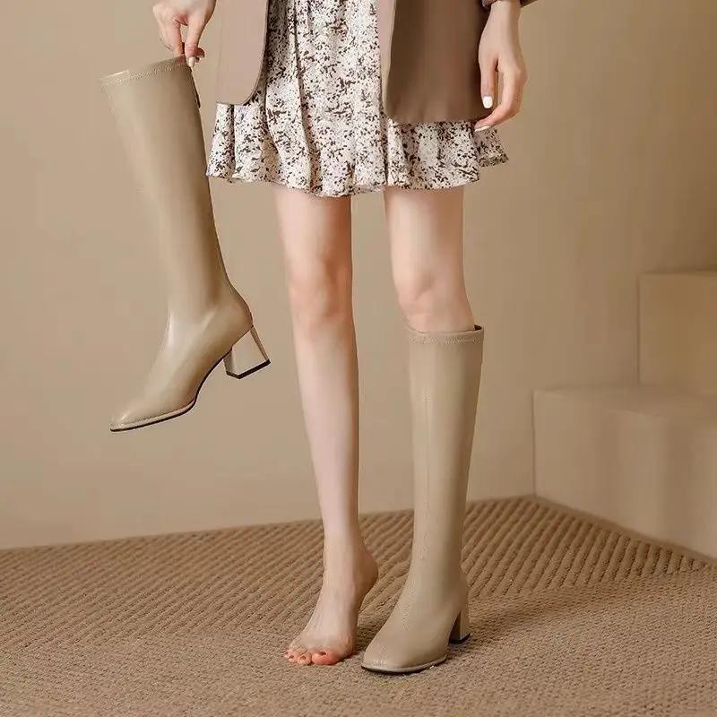 Women'S Shoes For Work - Square Toe Women's Long Boots Elegant