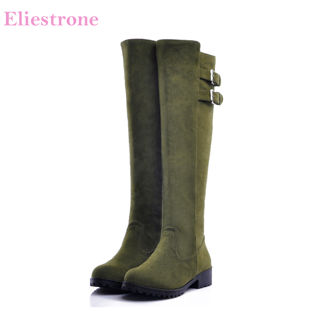 Women'S Shoes Yellow - ยี่ห้อใหม่แฟชั่นฤดูหนาวกองทัพสีเขียวสีเหลืองผู้หญิงเข่ารองเท้าบูทสูงเซ็กซี่ Chunky รองเท้าส้นสูง Lady รองเท้า SA9