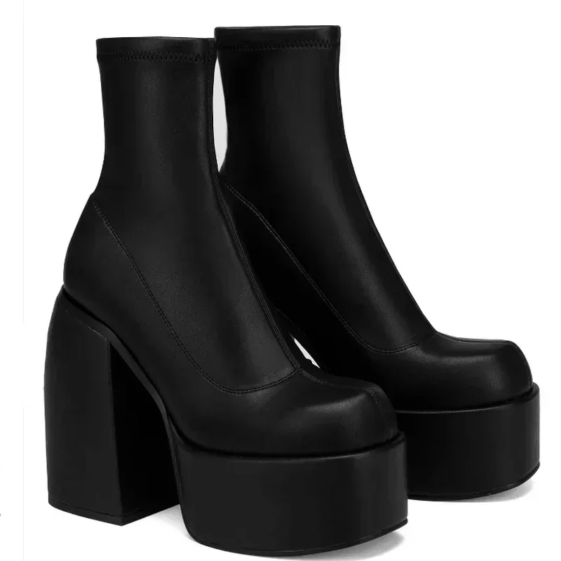 Women'S Shoes Navy Blue - Designer ข้อเท้ารองเท้าสําหรับสตรีผู้หญิงรองเท้าส้นสูงแพลตฟอร์ม Chunky Blue คาวบอยรองเท้า PU