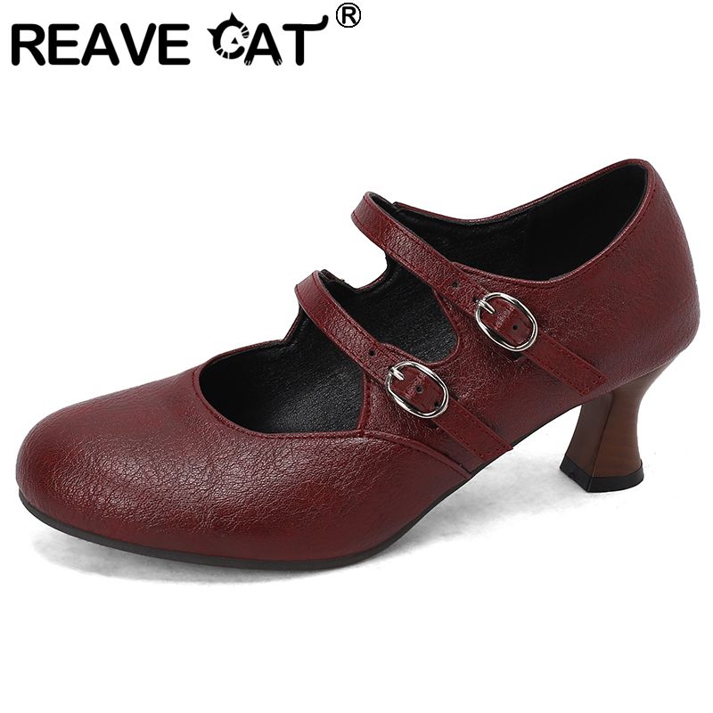 Women'S Shoes Big Feet - Reave รองเท้าส้นเตี้ยผู้หญิงแบรนด์แมวรองเท้าส้นที่รัดคู่หัวกลมส้นสูง6ซม. รองเท้าออกเดทหวานผู้หญิงไซส์ใหญ่48 49 50ฤดูใบไม้ผลิ