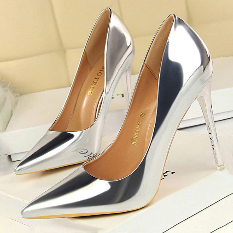 Women'S Shoes Big Feet - BIGTREE รองเท้าผู้หญิงปั๊มสิทธิบัตรหนังรองเท้าส้นสูงรองเท้าผู้หญิงปั๊มพื้นฐานรองเท้าแต่งงานหญิง Stiletto ผู้หญิงส้น PLUS ขนาด