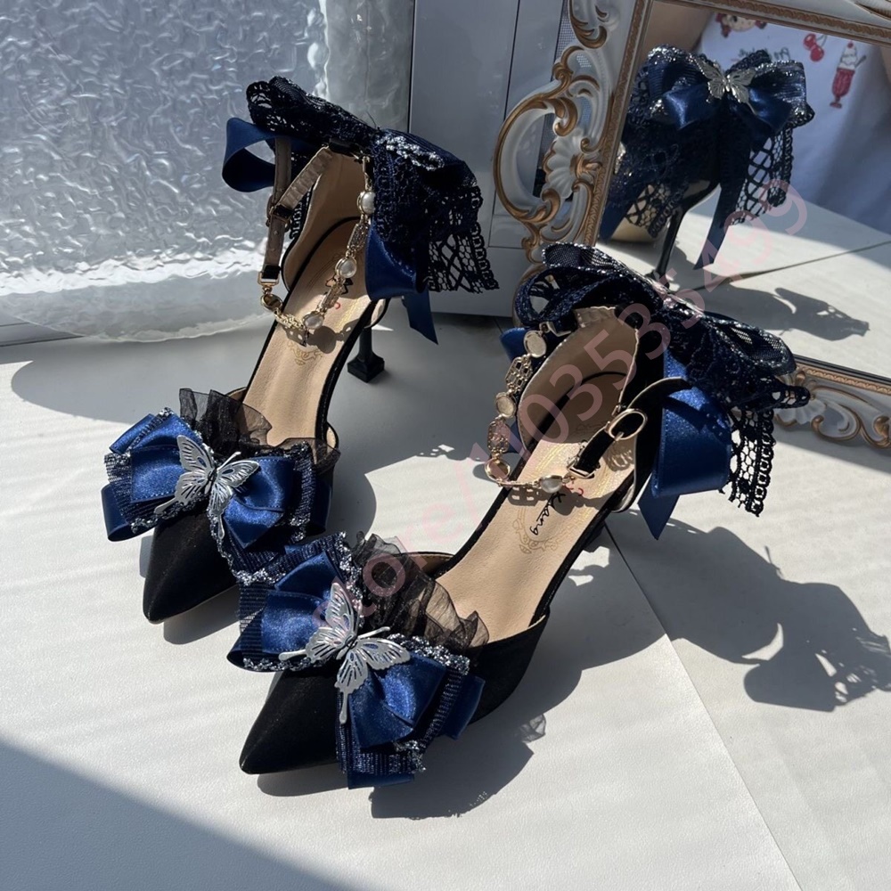 รองเท้าส้นสูงหัวแหลมผ้าซาตินสี - Women'S Shoes Navy Blue บทวิจารณ์และราคา