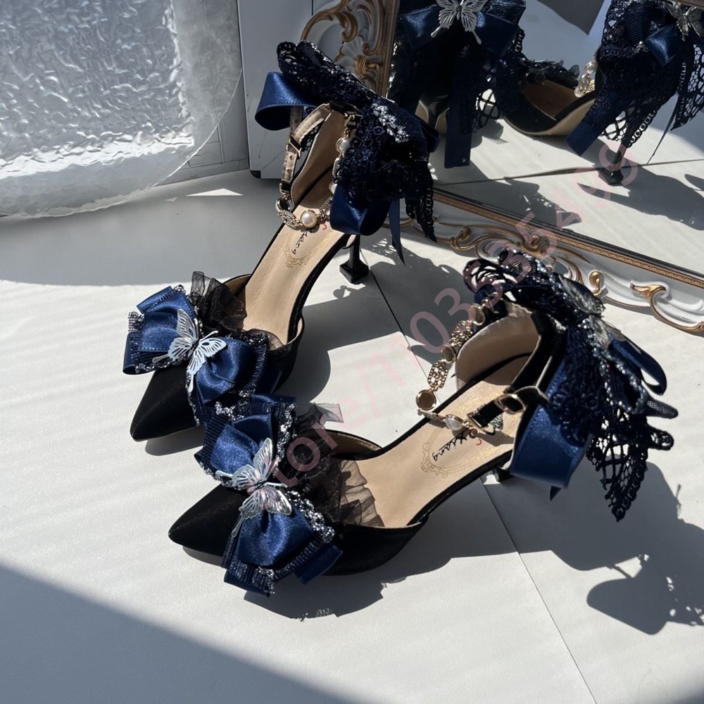 รองเท้าส้นสูงหัวแหลมผ้าซาตินสี - Women'S Shoes Navy Blue บทวิจารณ์และราคา