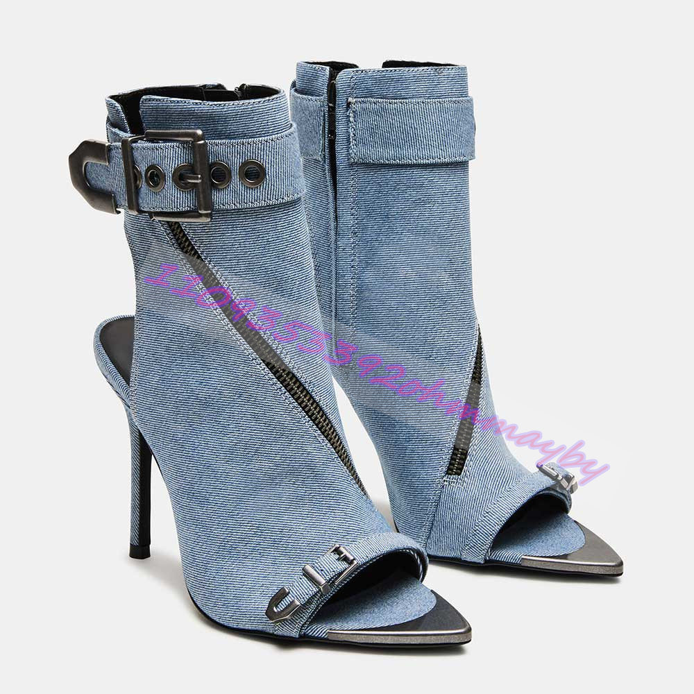 รองเท้าบูทหัวแหลมสีน้ำเงินเดนิ - Women Shoes Boots บทวิจารณ์และราคา
