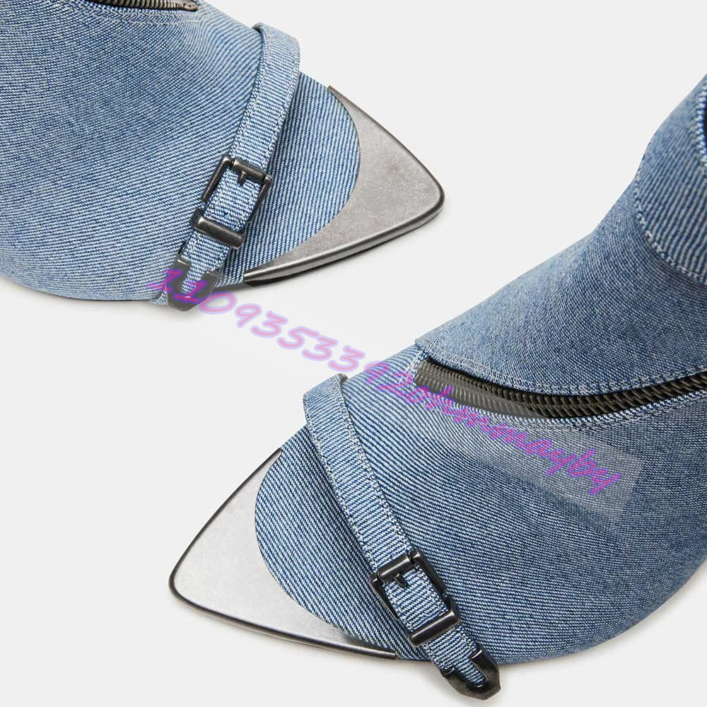 รองเท้าบูทหัวแหลมสีน้ำเงินเดนิ - Women Shoes Boots บทวิจารณ์และราคา