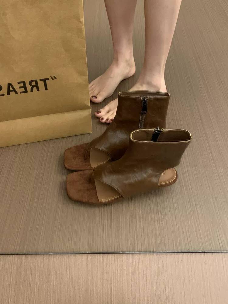รองเท้าบูทข้อสั้นสีน้ำตาลสไตล์ - Women Shoes Boots บทวิจารณ์และราคา